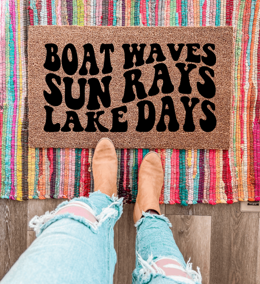 Sun Rays Boat Waves Lake Days Doormat | Nautical Decor