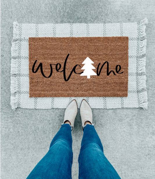 Welcome Christmas Tree Doormat | Happy Holidays Decor | Gift | Seasonal Decor | Winter | Christmas Decor | Porch Decor