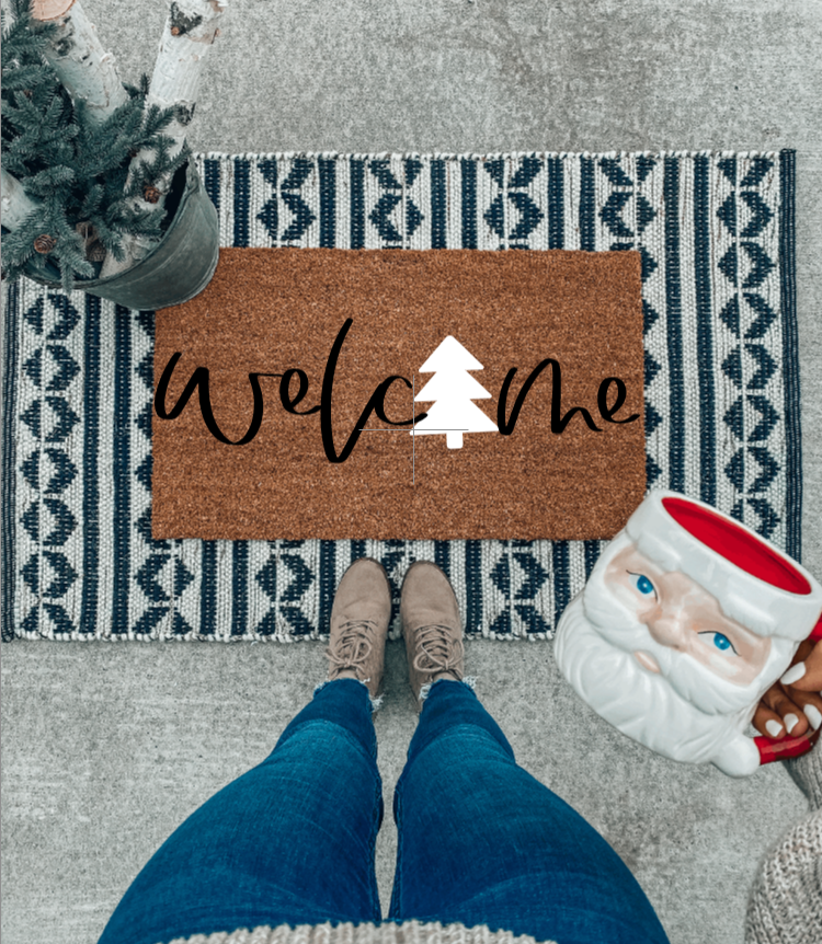 Welcome Christmas Tree Doormat | Happy Holidays Decor | Gift | Seasonal Decor | Winter | Christmas Decor | Porch Decor