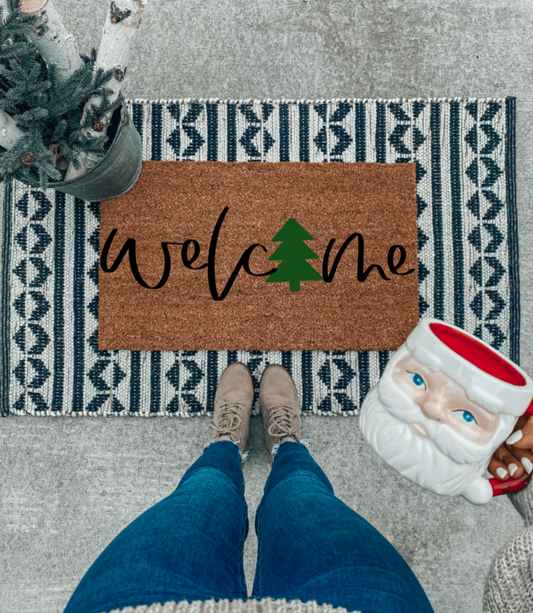 Welcome Christmas Tree Doormat | Happy Holidays Decor | Gift | Seasonal Decor | Winter | Christmas Decor | Porch Decor