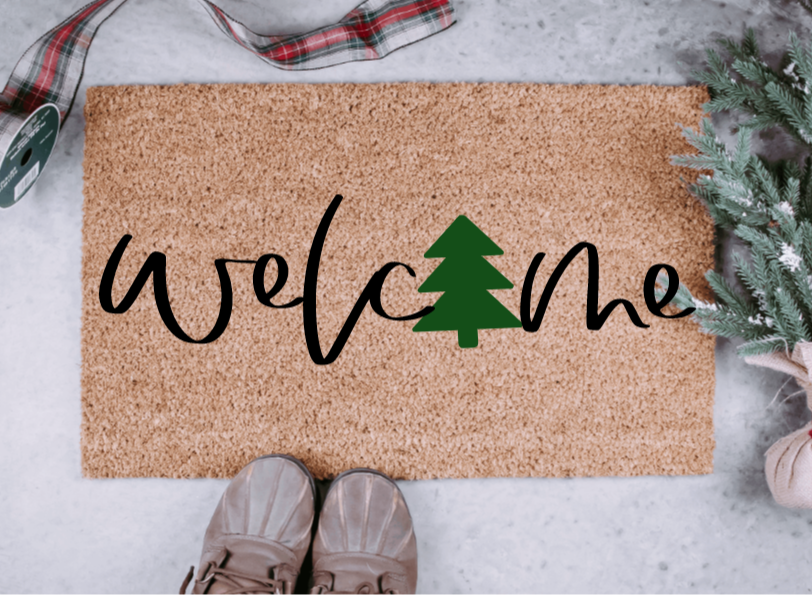 Welcome Christmas Tree Doormat | Happy Holidays Decor | Gift | Seasonal Decor | Winter | Christmas Decor | Porch Decor