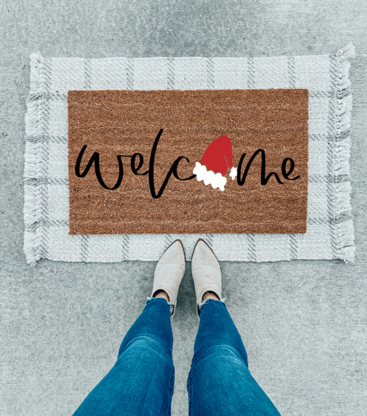 Welcome Santa Hat Doormat | Christmas Decor | Seasonal Winter | Christmas Gift | Welcome Doormat | Porch Decor