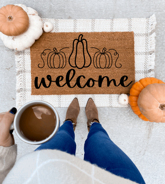 Welcome Pumpkin Doormat | Seasonal | Fall Decor | Autumn Decor | Porch Decoration |