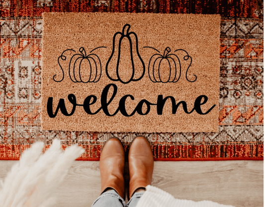 Welcome Pumpkin Doormat | Seasonal | Fall Decor | Autumn Decor | Porch Decoration |