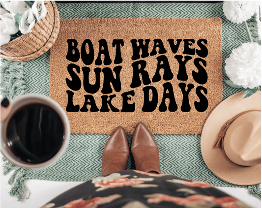 Sun Rays Boat Waves Lake Days Doormat | Nautical Decor
