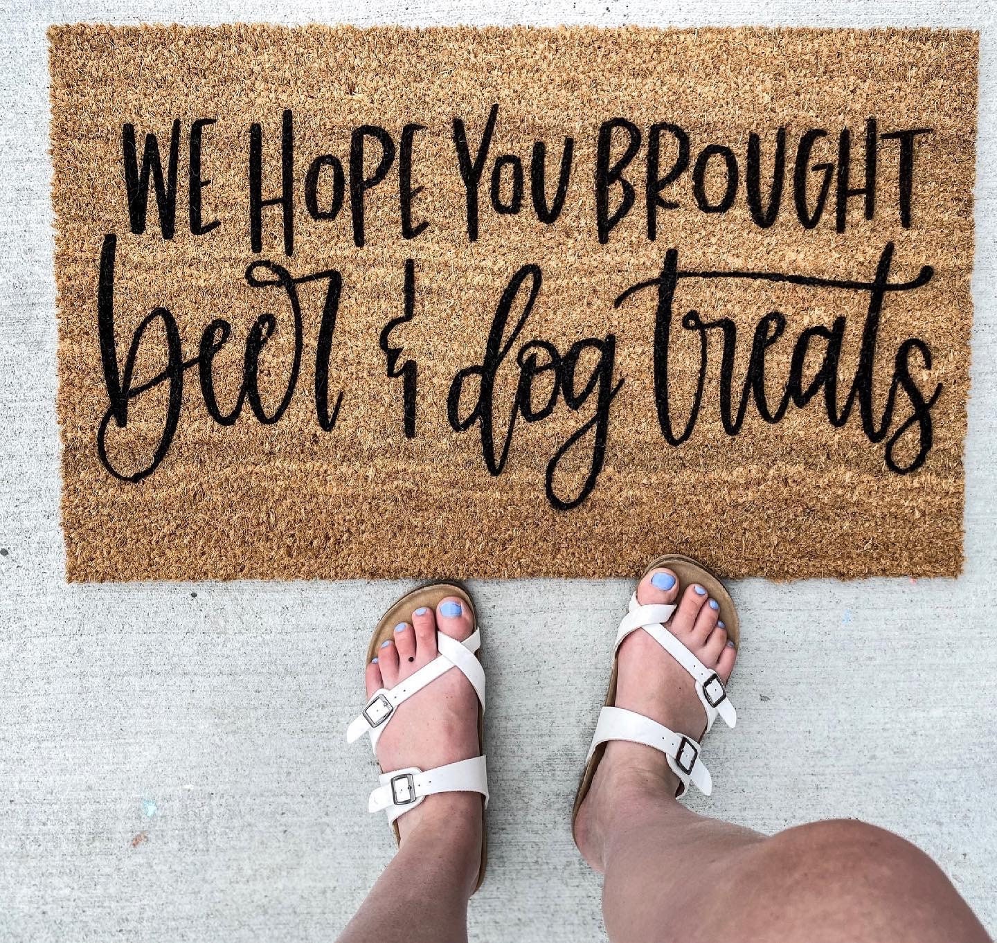 We hope you brought beer and dog treats doormat | funny doormat | dog doormat | gift doormat | beer doormat | welcome doormat