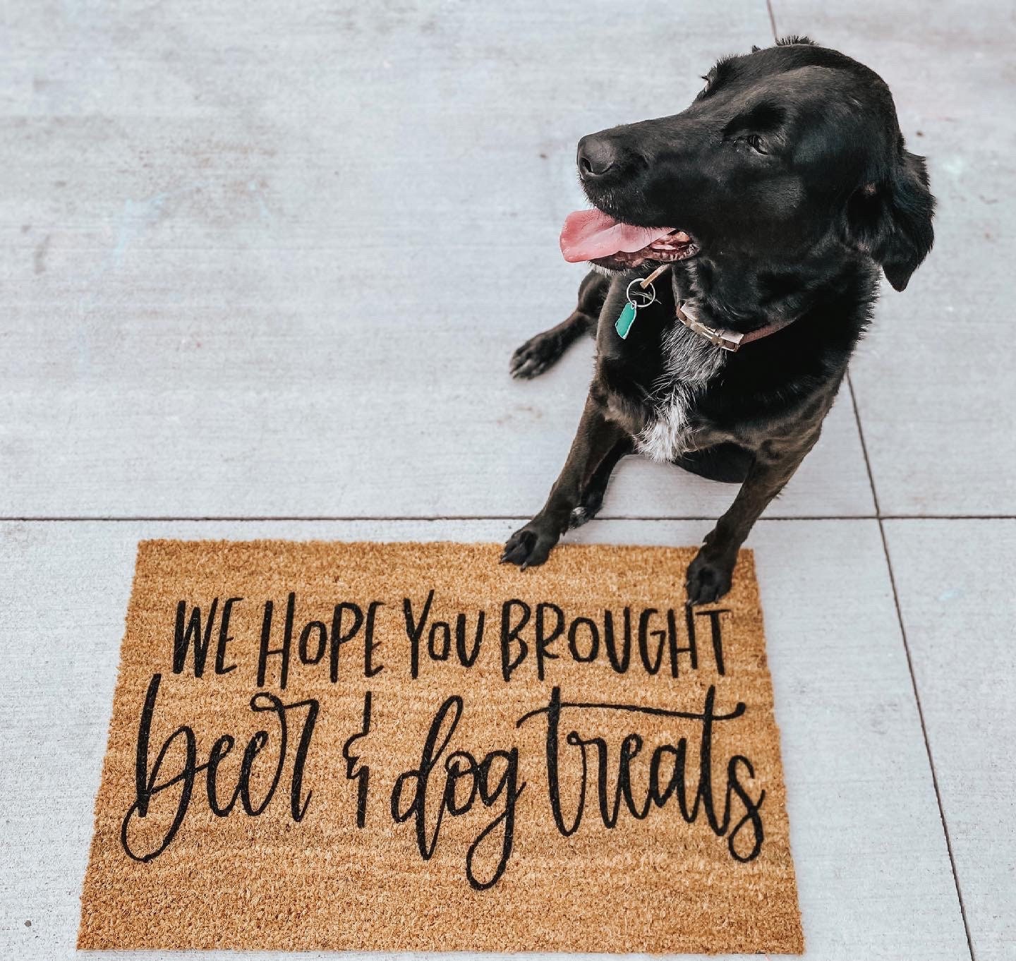 We hope you brought beer and dog treats doormat | funny doormat | dog doormat | gift doormat | beer doormat | welcome doormat