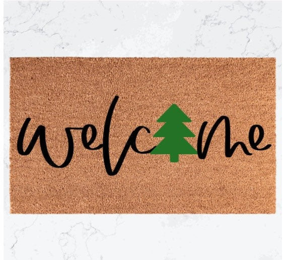 Welcome Christmas Tree Doormat | Happy Holidays Decor | Gift | Seasonal Decor | Winter | Christmas Decor | Porch Decor