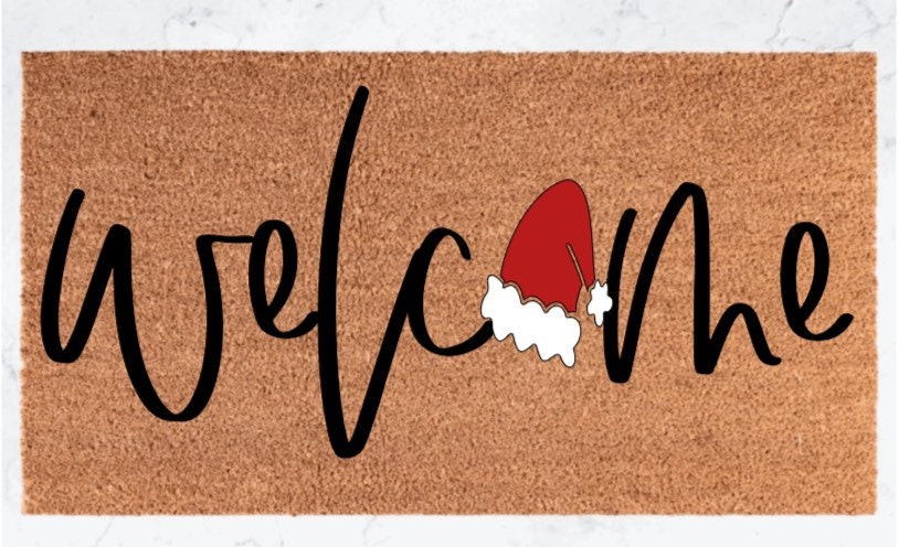 Welcome Santa Hat Doormat | Christmas Decor | Seasonal Winter | Christmas Gift | Welcome Doormat | Porch Decor