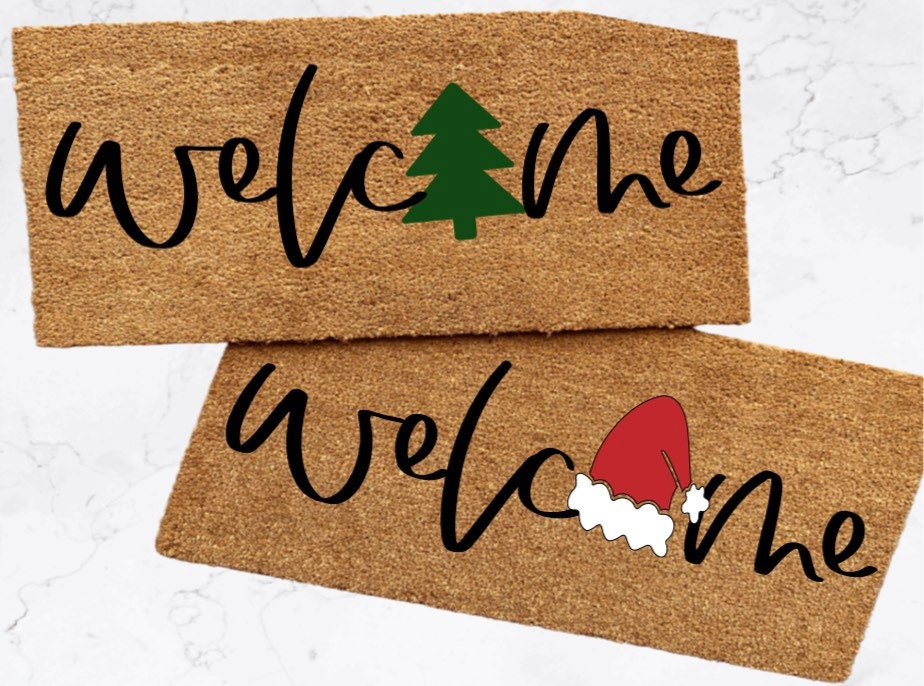 Welcome Christmas Tree Doormat | Happy Holidays Decor | Gift | Seasonal Decor | Winter | Christmas Decor | Porch Decor